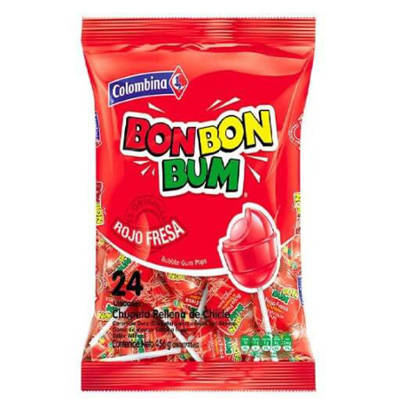 Imagen de Chupeta De Fresa Bon Bon Bum (24 Unidades).