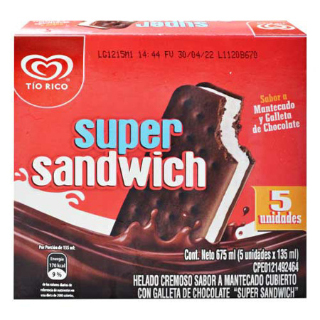 Imagen de Helado Sandwich Multipack (5 Unidades) Tio Rico.