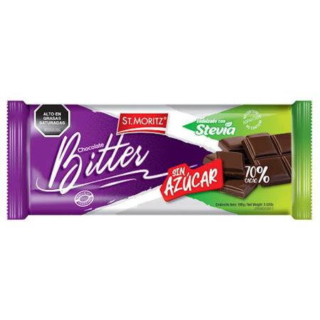 Imagen de Chocolate Barra St. Moritz  Bitter Y Stevia 100g