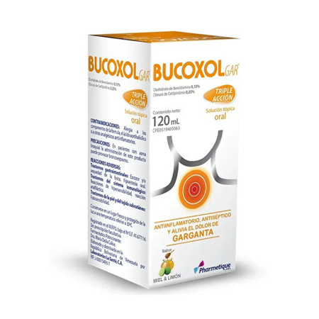 Imagen de Bucoxolgar Bencidamina + Cetilpiridinio Miel y Limón Solución Tópica 120 ml – La Santé